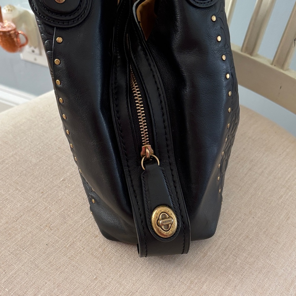 Coach Edie 31 Black Embossed Leather Shoulder Bag - Picture 4 of 8